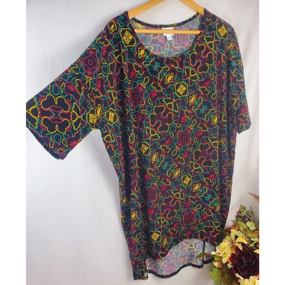 LulaRoe XL Irma Top Black Colorful Shirt Loose High Low Tunic Womens Geometric - Picture 6 of 10